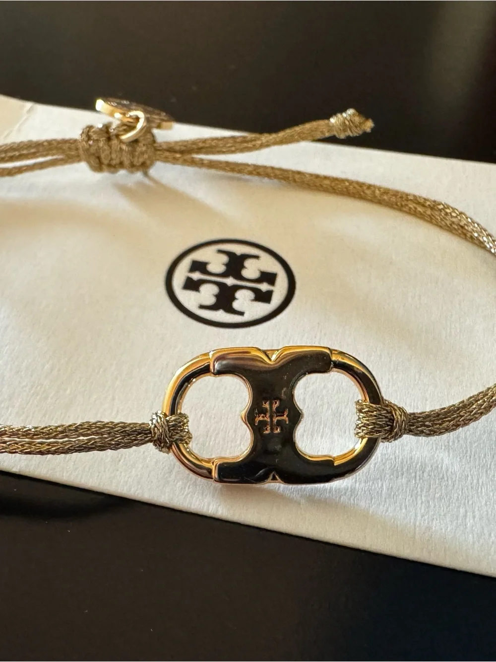Tory Burch Gold Corded Logo Slide Bracelet NWOT